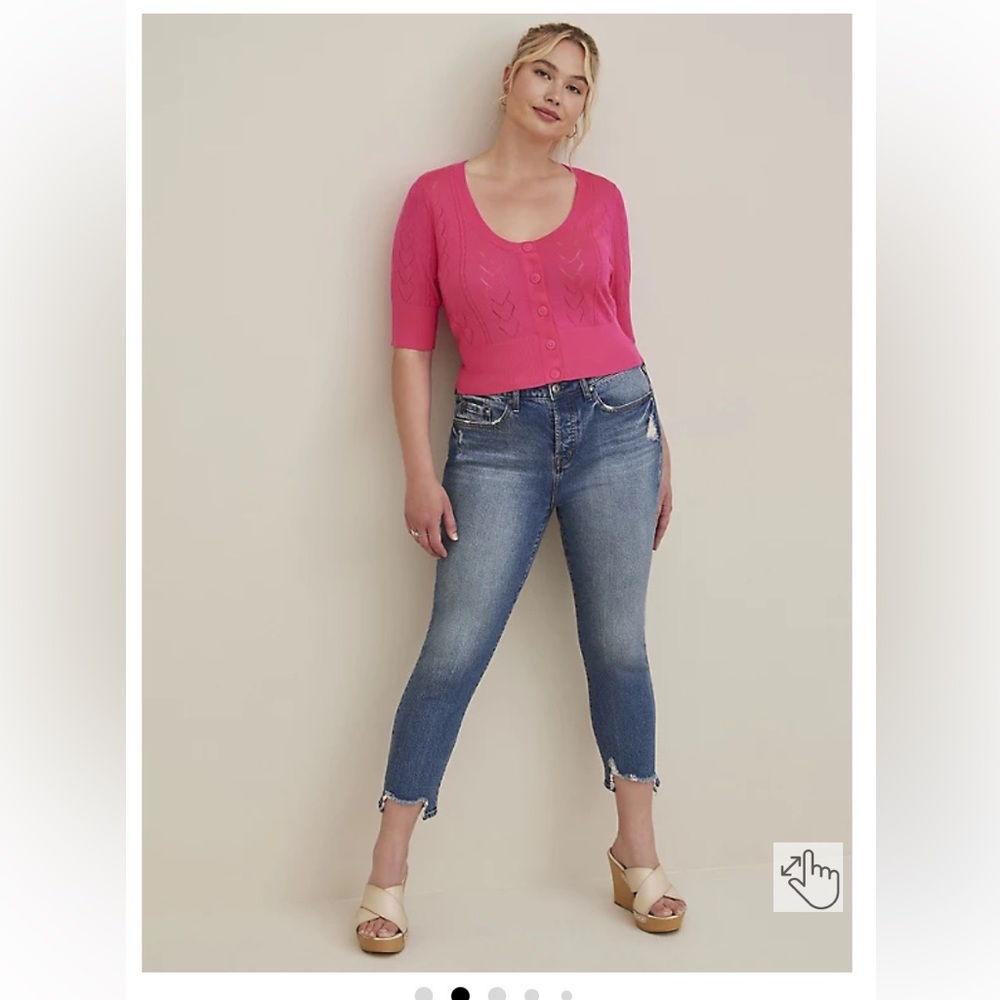 NWT Torrid 3x Pink POINTELLE CARDIGAN SHORT SLEEVE CROPPED SWEATER